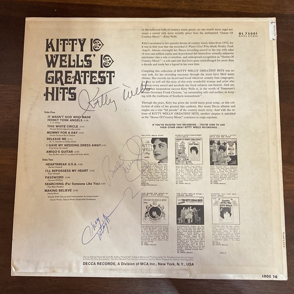 Rare vintage signed Kitty Wells “Greatest Hits” MCA Records MCA-121 Vinyl LP - Picture 3 of 8
